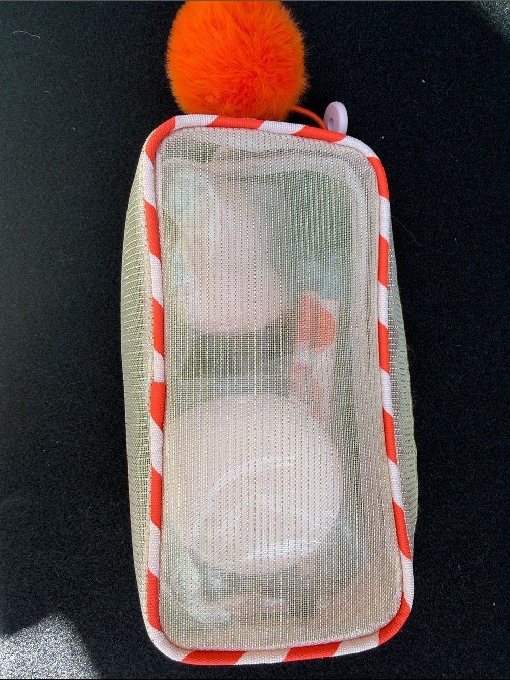 Sephora Orange Pom Cosmetic Pouch with Mesh Window